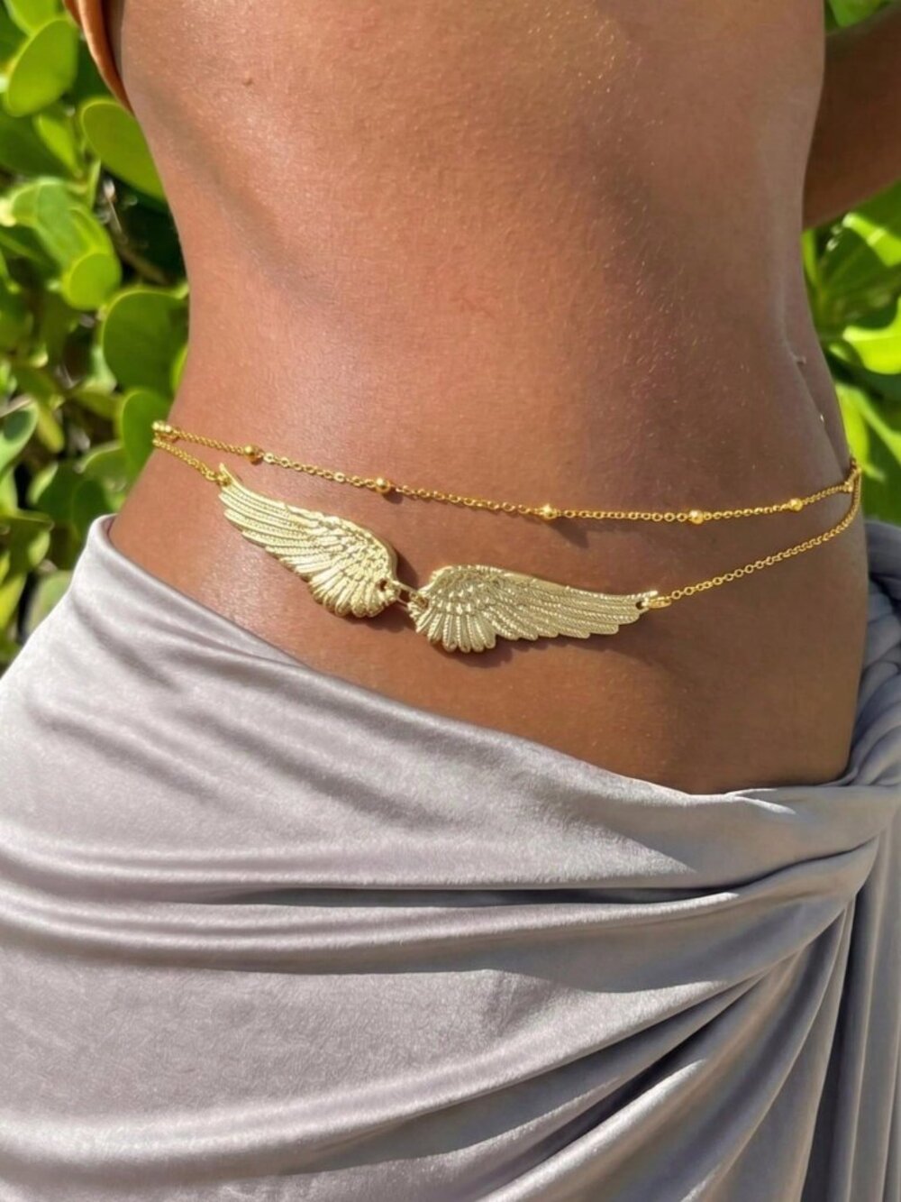 Gold Sexy Women's Angel Wings Metal beaded Beach Waist Chain Set - Picture 3 of 5